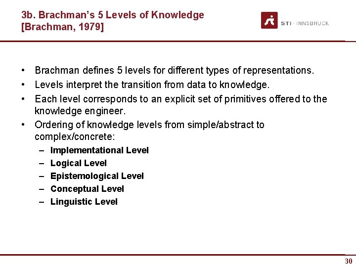 3 b. Brachman’s 5 Levels of Knowledge [Brachman, 1979] • Brachman defines 5 levels