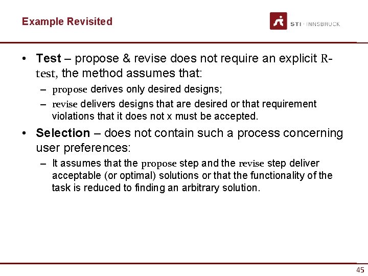 Example Revisited • Test – propose & revise does not require an explicit Rtest,