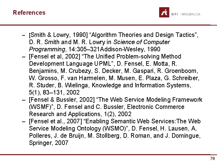 References – [Smith & Lowry, 1990] “Algorithm Theories and Design Tactics”, D. R. Smith