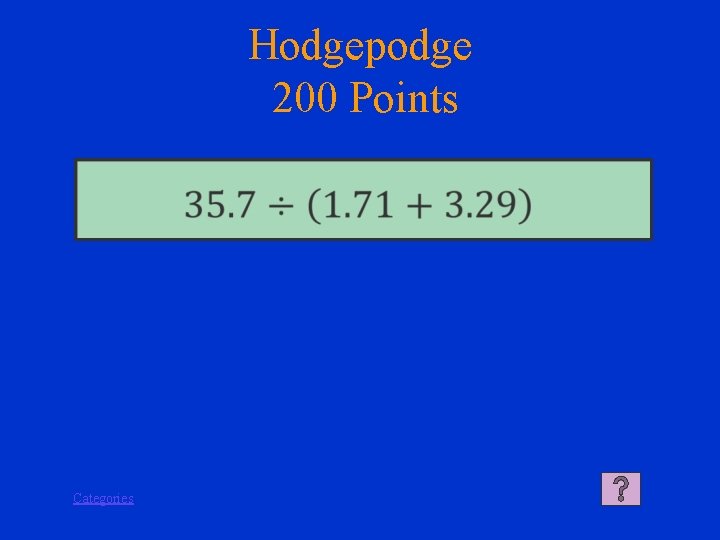 Hodgepodge 200 Points Categories 