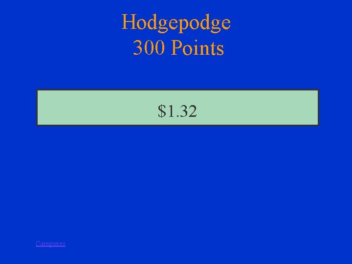 Hodgepodge 300 Points $1. 32 Categories 