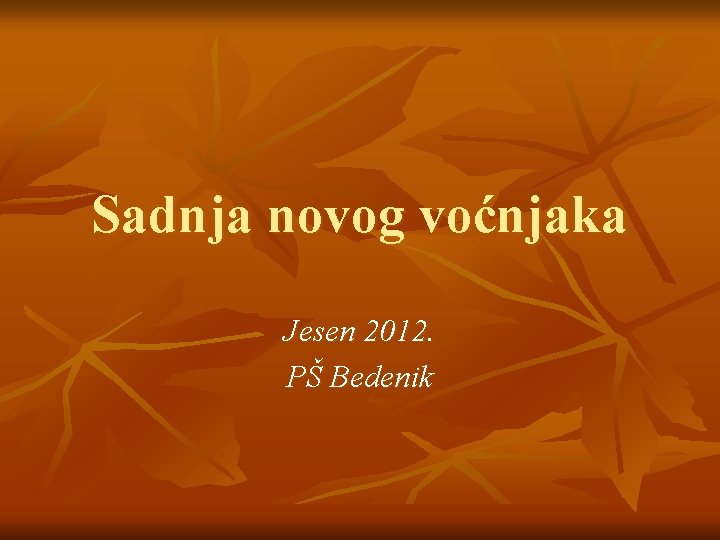 Sadnja novog voćnjaka Jesen 2012. PŠ Bedenik 