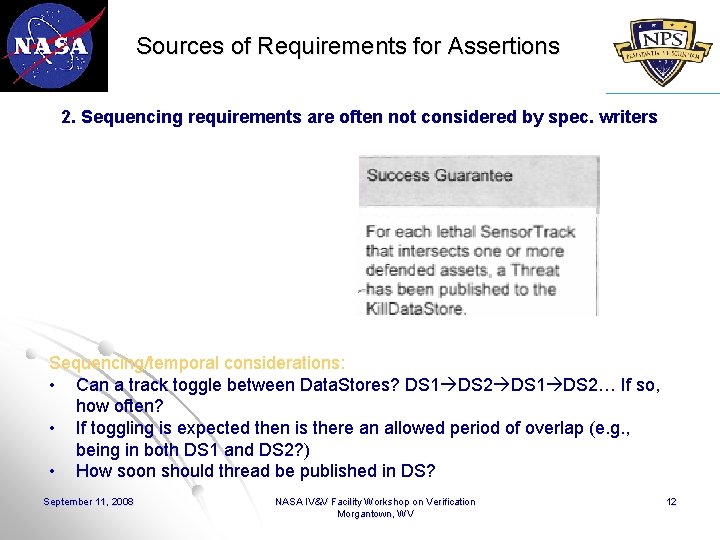 Sources of Requirements for Assertions 2. Sequencing requirements are often not considered by spec.