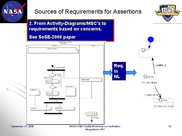 Sources of Requirements for Assertions 2. From Activity-Diagrams/MSC’s to requirements based on concerns. See