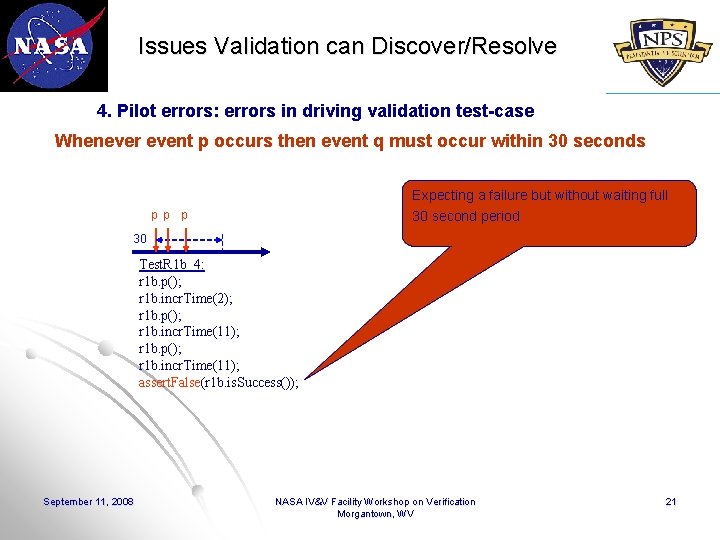 Issues Validation can Discover/Resolve 4. Pilot errors: errors in driving validation test-case Whenever event