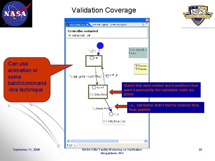 Validation Coverage Can use animation or some batch/command -line technique States that were visited