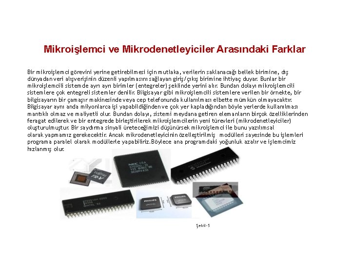 Mikroişlemci ve Mikrodenetleyiciler Arasındaki Farklar Bir mikroişlemci görevini yerine getirebilmesi için mutlaka, verilerin saklanacağı