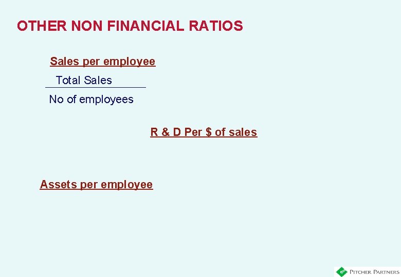 OTHER NON FINANCIAL RATIOS Sales per employee Total Sales No of employees R &