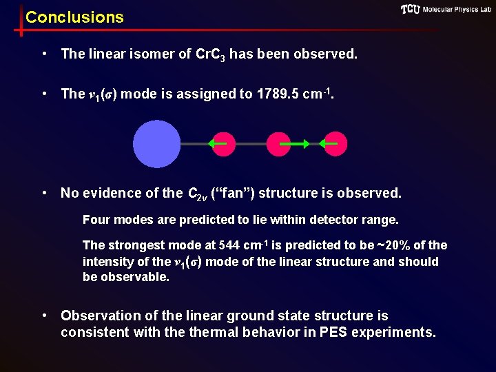 Conclusions • The linear isomer of Cr. C 3 has been observed. • The