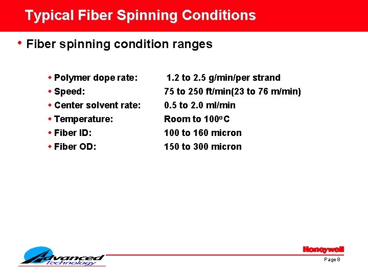 Typical Fiber Spinning Conditions • Fiber spinning condition ranges w Polymer dope rate: w