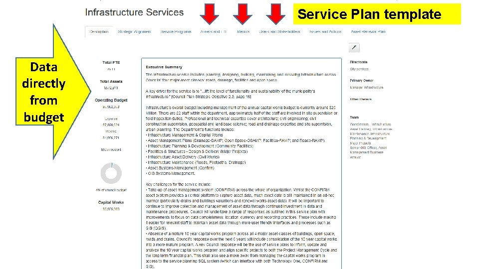 Service Plan template Data directly from budget 