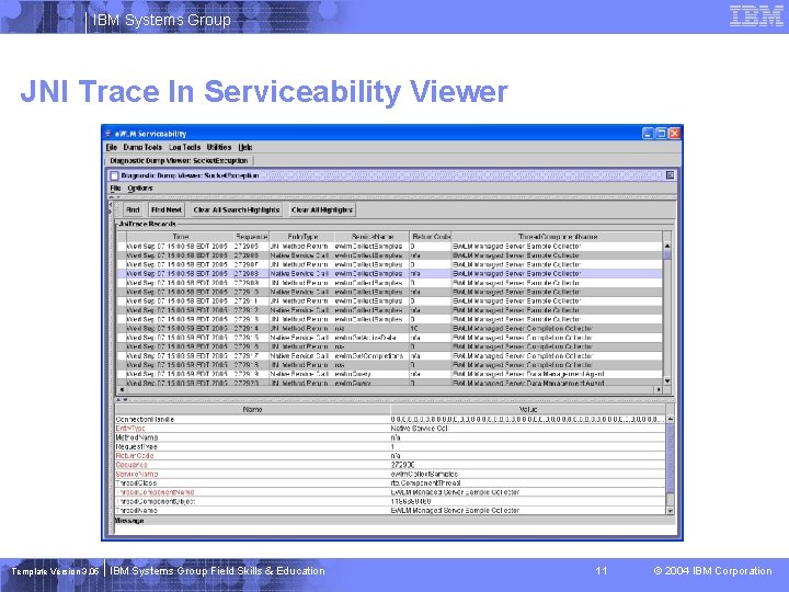 IBM Systems Group JNI Trace In Serviceability Viewer Template Version 3. 05 IBM Systems