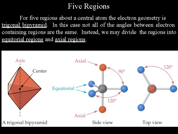 Five Regions For five regions about a central atom the electron geometry is trigonal