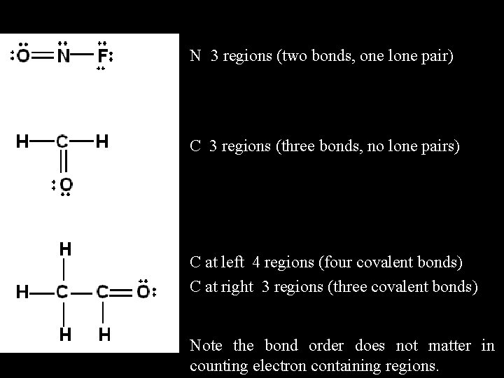 N 3 regions (two bonds, one lone pair) C 3 regions (three bonds, no
