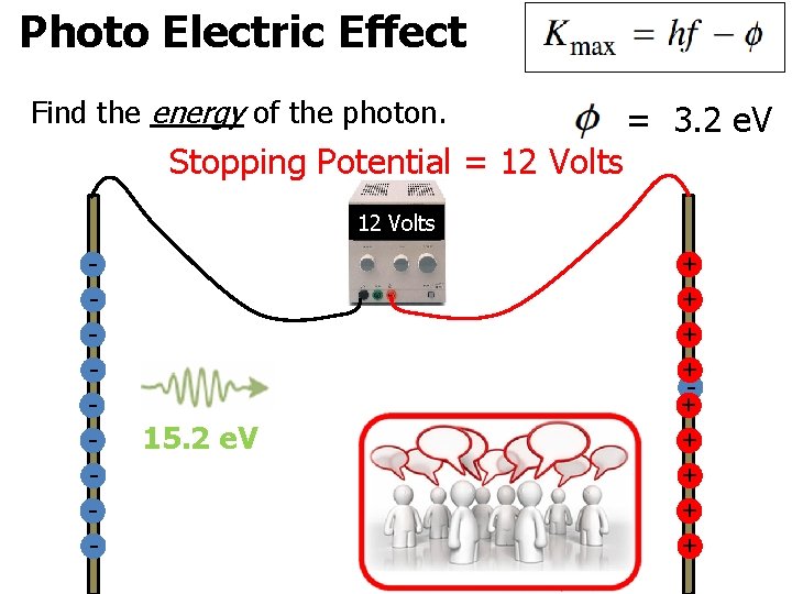 Photo Electric Effect Find the energy of the photon. Stopping Potential = 12 Volts