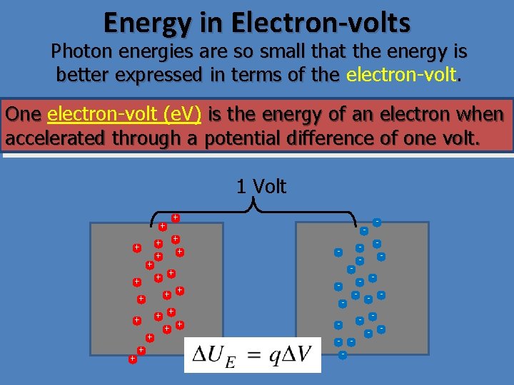 Energy in Electron-volts Photon energies are so small that the energy is better expressed