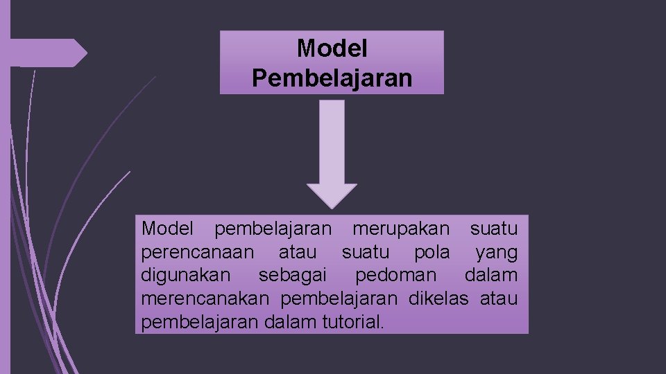 Model Pembelajaran Model pembelajaran merupakan suatu perencanaan atau suatu pola yang digunakan sebagai pedoman