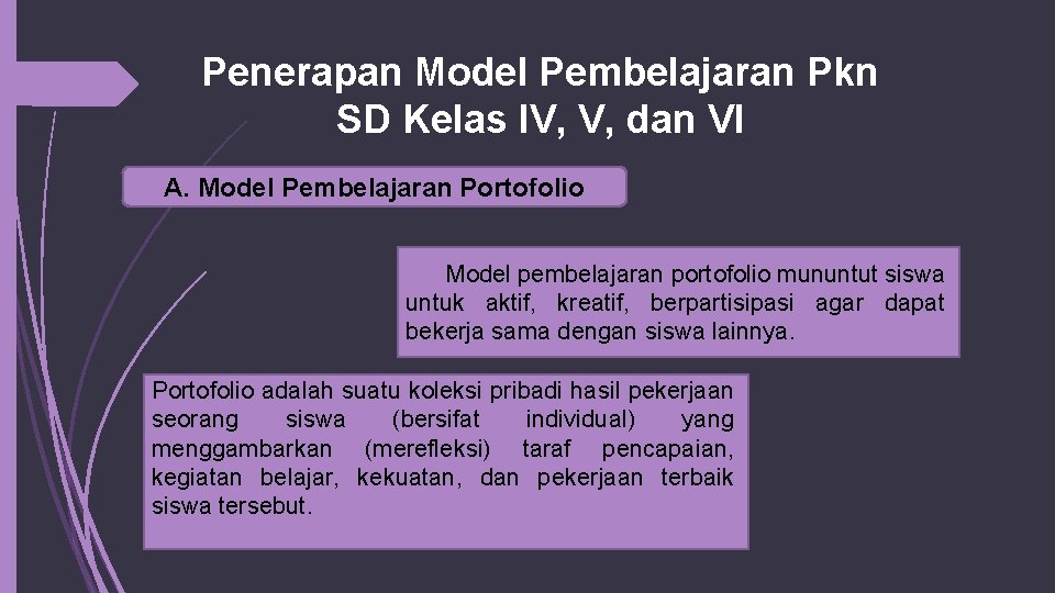 Penerapan Model Pembelajaran Pkn SD Kelas IV, V, dan VI A. Model Pembelajaran Portofolio