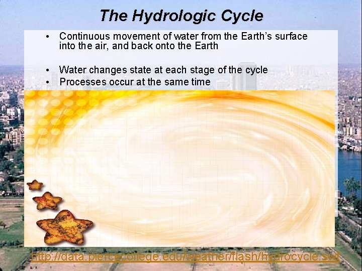The Hydrologic Cycle • Continuous movement of water from the Earth’s surface into the