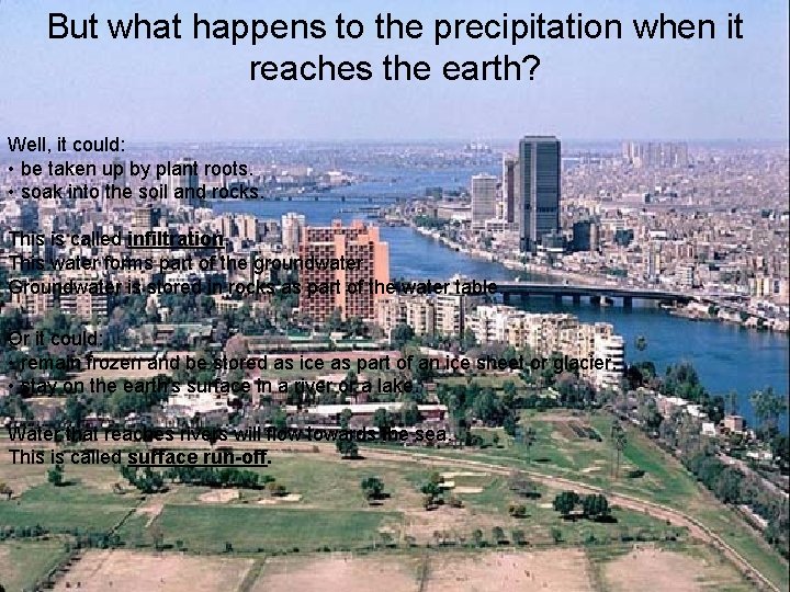 But what happens to the precipitation when it reaches the earth? Well, it could: