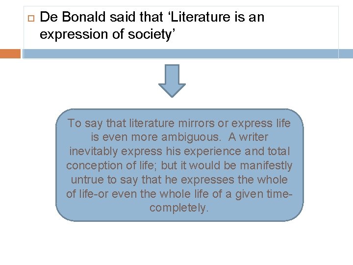  De Bonald said that ‘Literature is an expression of society’ To say that