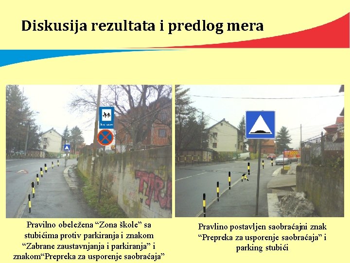 Diskusija rezultata i predlog mera Pravilno obeležena “Zona škole” sa stubićima protiv parkiranja i