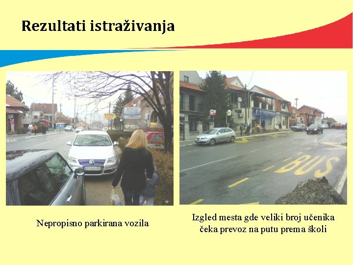 Rezultati istraživanja Nepropisno parkirana vozila Izgled mesta gde veliki broj učenika čeka prevoz na