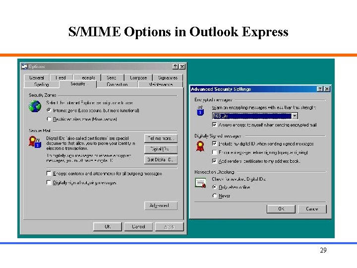 S/MIME Options in Outlook Express 29 
