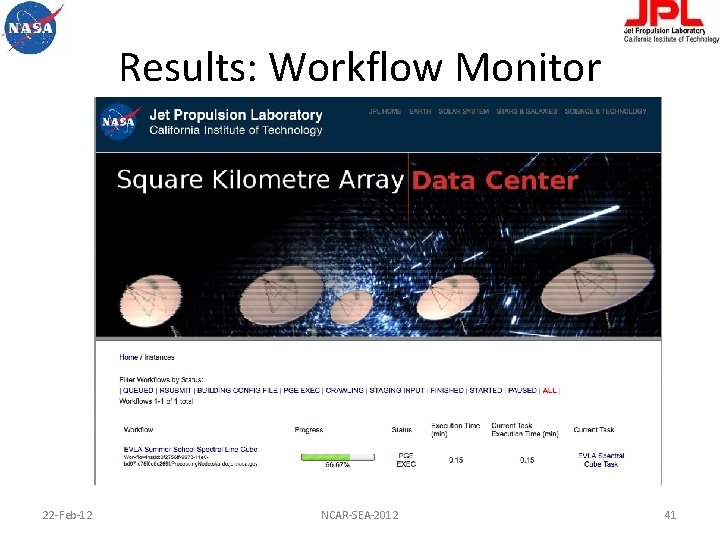 Results: Workflow Monitor 22 -Feb-12 NCAR-SEA-2012 41 