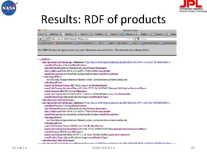 Results: RDF of products 22 -Feb-12 NCAR-SEA-2012 49 