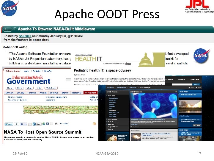 Apache OODT Press 22 -Feb-12 NCAR-SEA-2012 7 