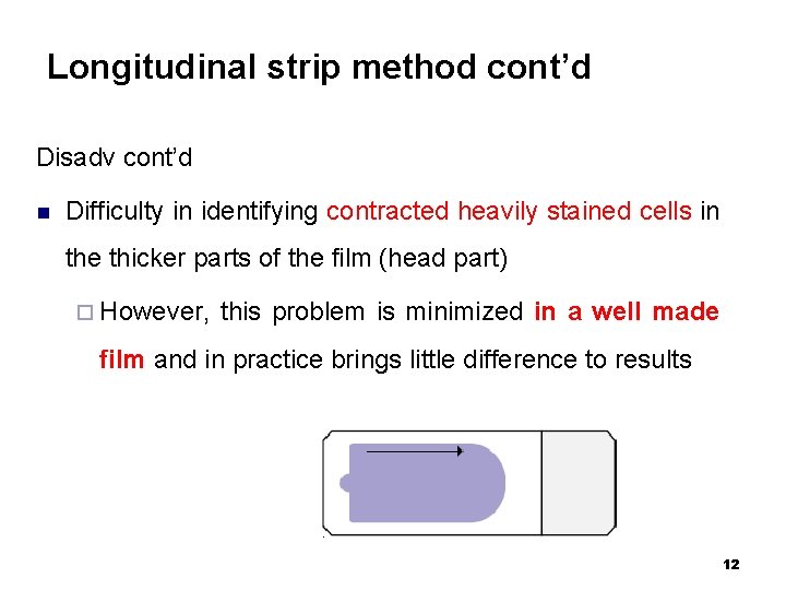 Longitudinal strip method cont’d Disadv cont’d n Difficulty in identifying contracted heavily stained cells