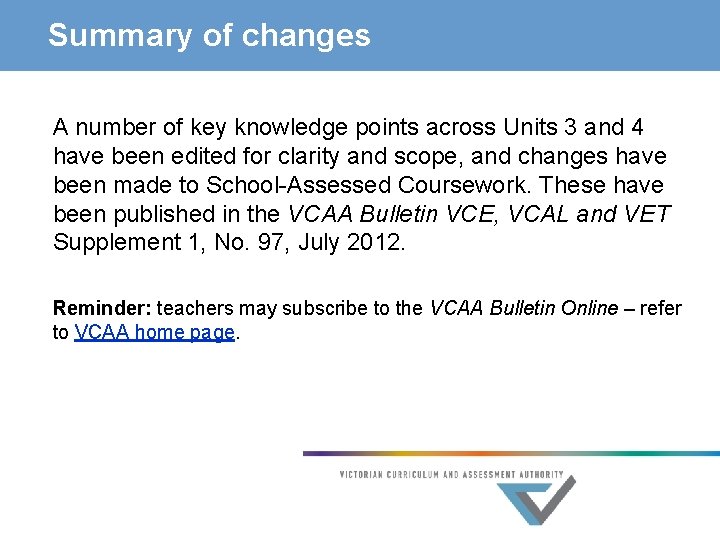 Summary of changes A number of key knowledge points across Units 3 and 4