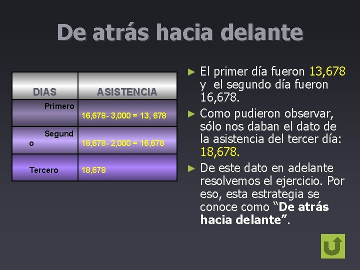 De atrás hacia delante El primer día fueron 13, 678 y el segundo día