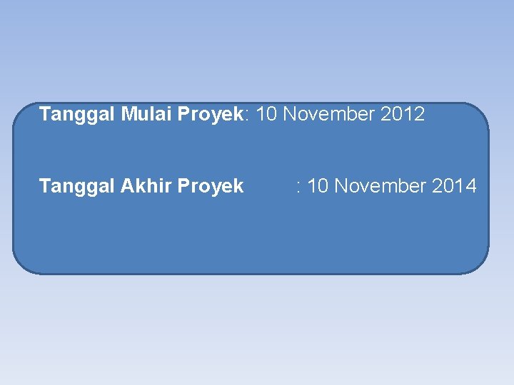 Tanggal Mulai Proyek: 10 November 2012 Tanggal Akhir Proyek : 10 November 2014 