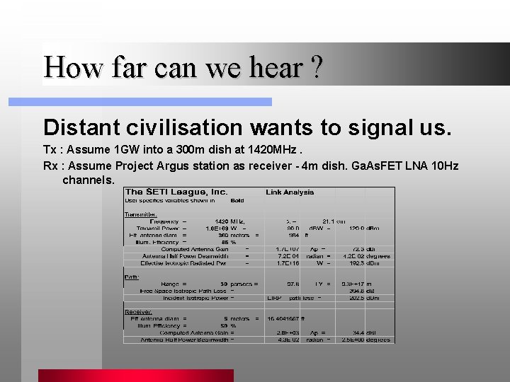 How far can we hear ? Distant civilisation wants to signal us. Tx :