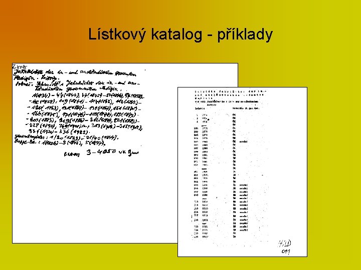 Lístkový katalog - příklady 