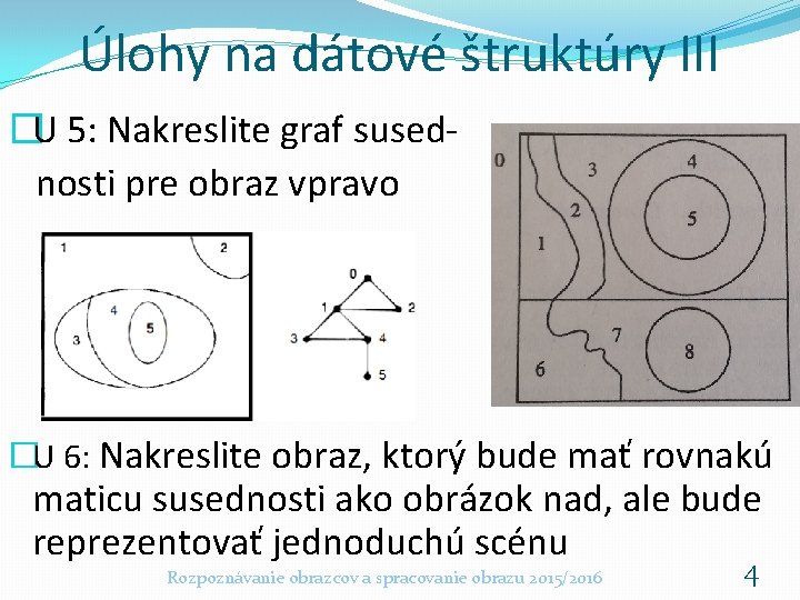 Úlohy na dátové štruktúry III �U 5: Nakreslite graf susednosti pre obraz vpravo �U