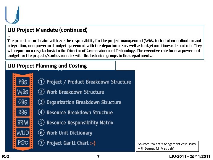 LIU Project Mandate (continued) … The project co-ordinator will have the responsibility for the