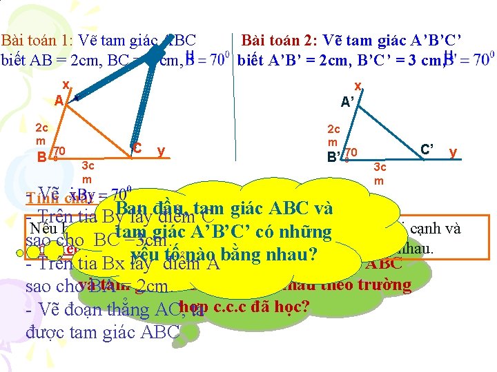 Bài toán 1: Vẽ tam giác ABC biết AB = 2 cm, BC =