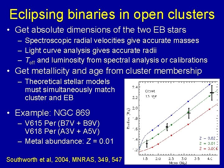 Eclipsing binaries in open clusters • Get absolute dimensions of the two EB stars