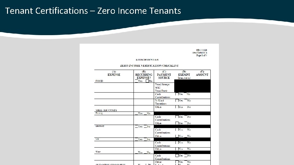 Tenant Certifications – Zero Income Tenants 