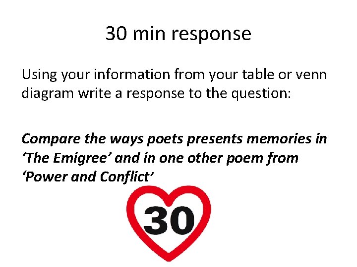 30 min response Using your information from your table or venn diagram write a