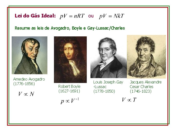 Lei do Gás Ideal: ou Resume as leis de Avogadro, Boyle e Gay-Lussac/Charles Amedeo