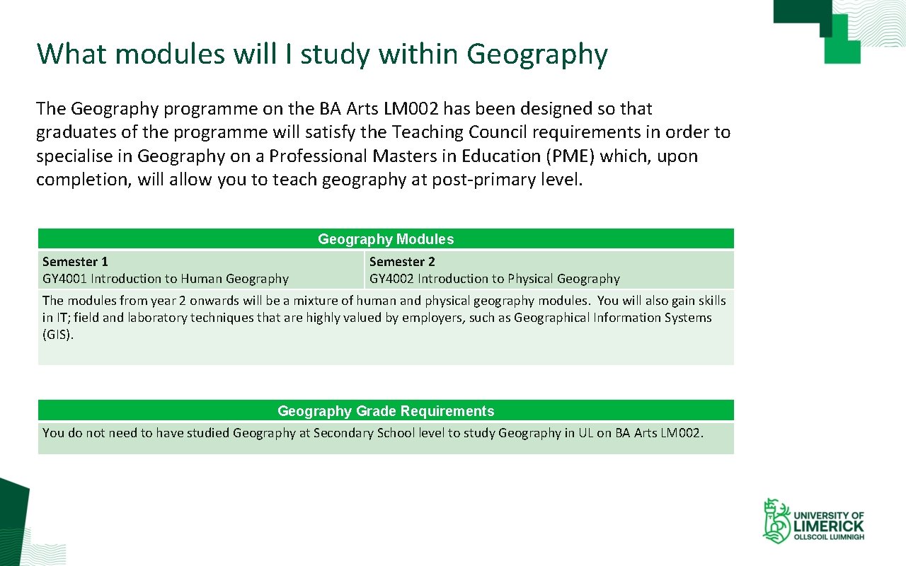 What modules will I study within Geography The Geography programme on the BA Arts