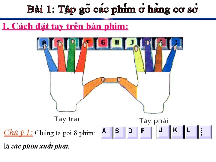 1. Cách đặt tay trên bàn phím: Chú ý 1: Chúng ta gọi 8