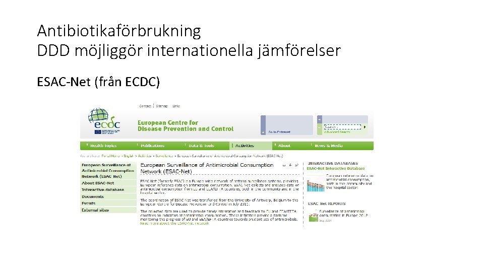Antibiotikaförbrukning DDD möjliggör internationella jämförelser ESAC-Net (från ECDC) 
