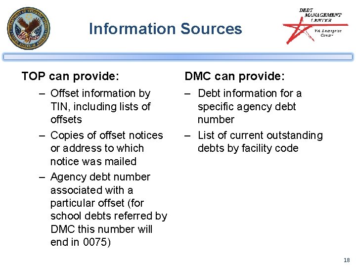 Information Sources TOP can provide: – Offset information by TIN, including lists of offsets