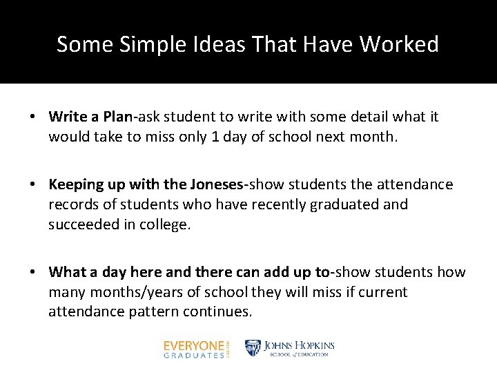 Some Simple Ideas That Have Worked • Write a Plan-ask student to write with