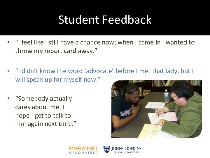 Student Feedback • “I feel like I still have a chance now; when I